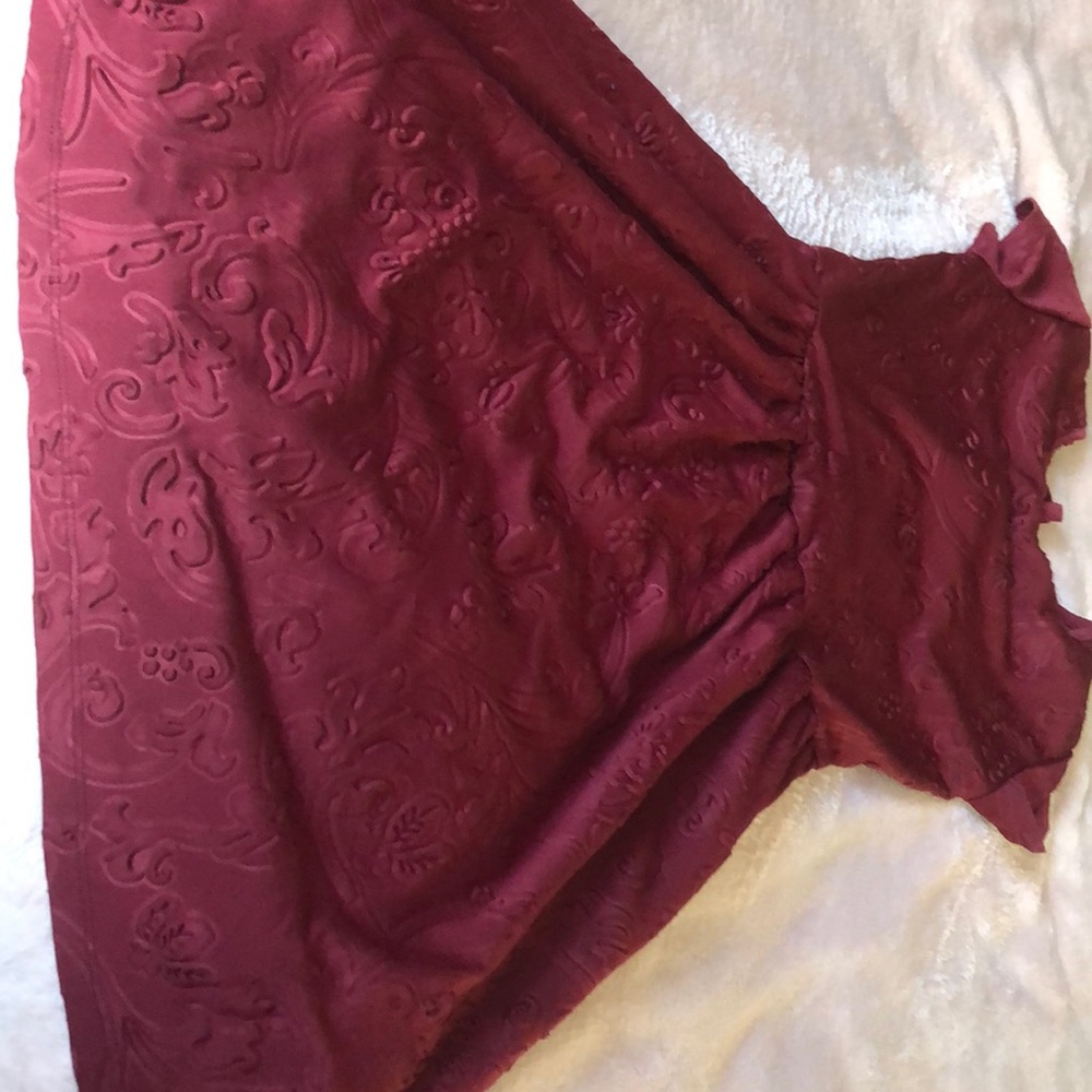 CRUSH Red Knee-High Dress w/ floral pattern.